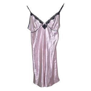 New Directions Pink and Black Chemise Slip Dress Lace Intimates Size Medium
